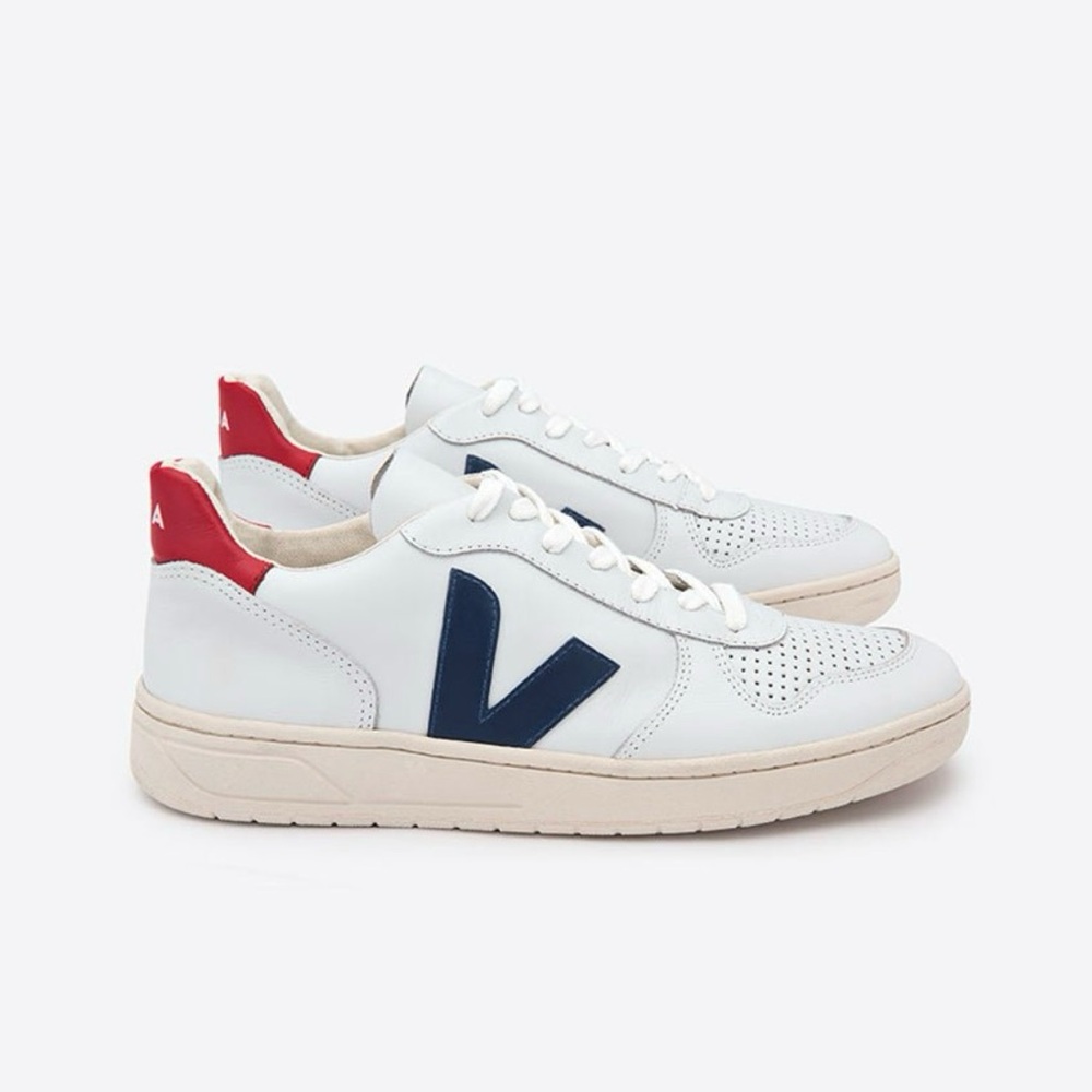 Veja V10 Leather White and Red Sneakers
